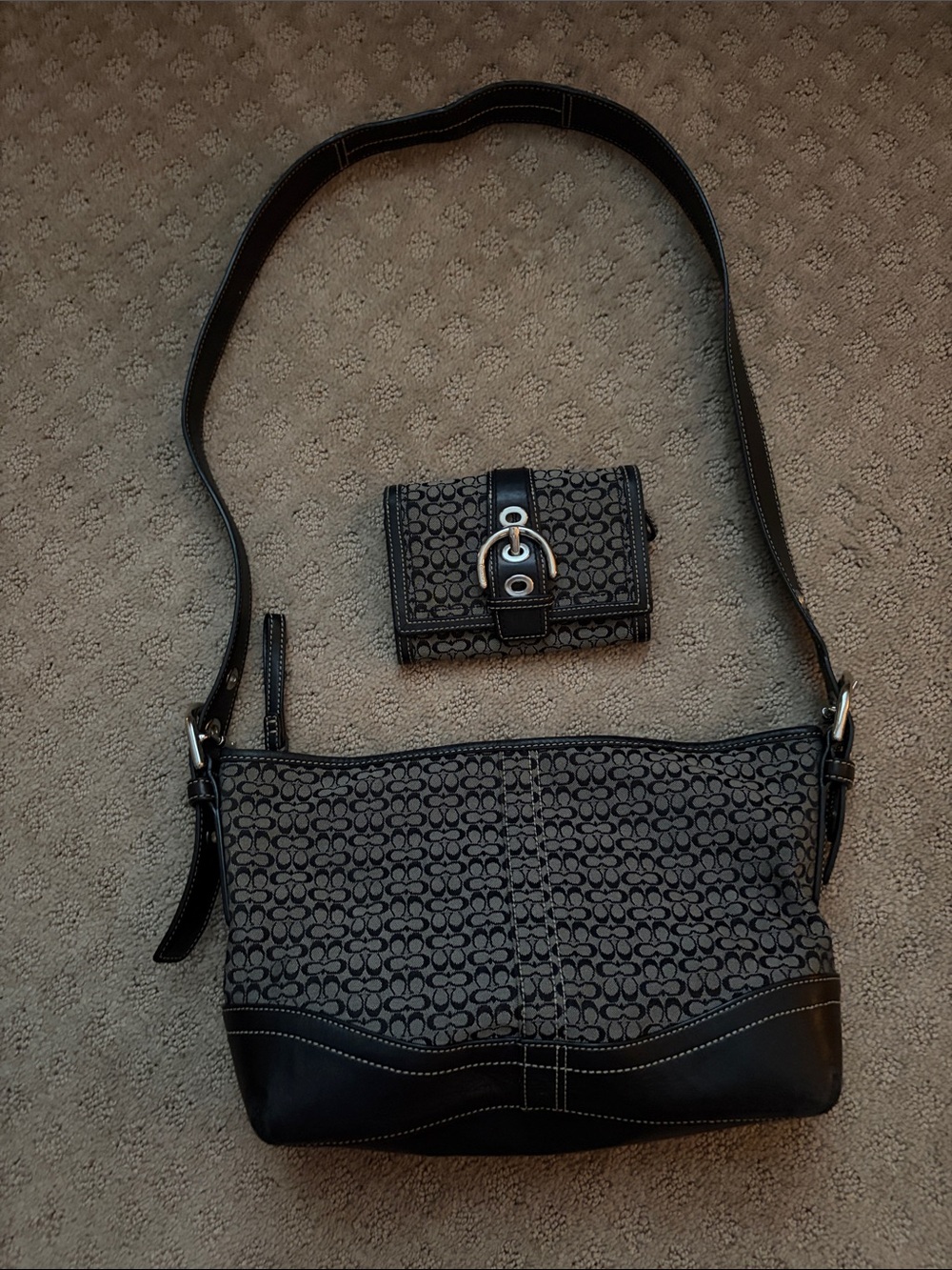 Coach Black Signature Jacquard Crossbody with Matching Wallet